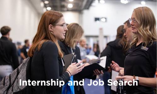 internship and job search - people talking at career fair